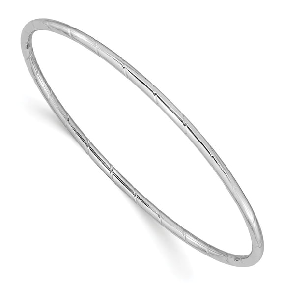 14K White Gold bracelet Bangle 8.5 in 3 mm 2.5mm Grooved Slip-on