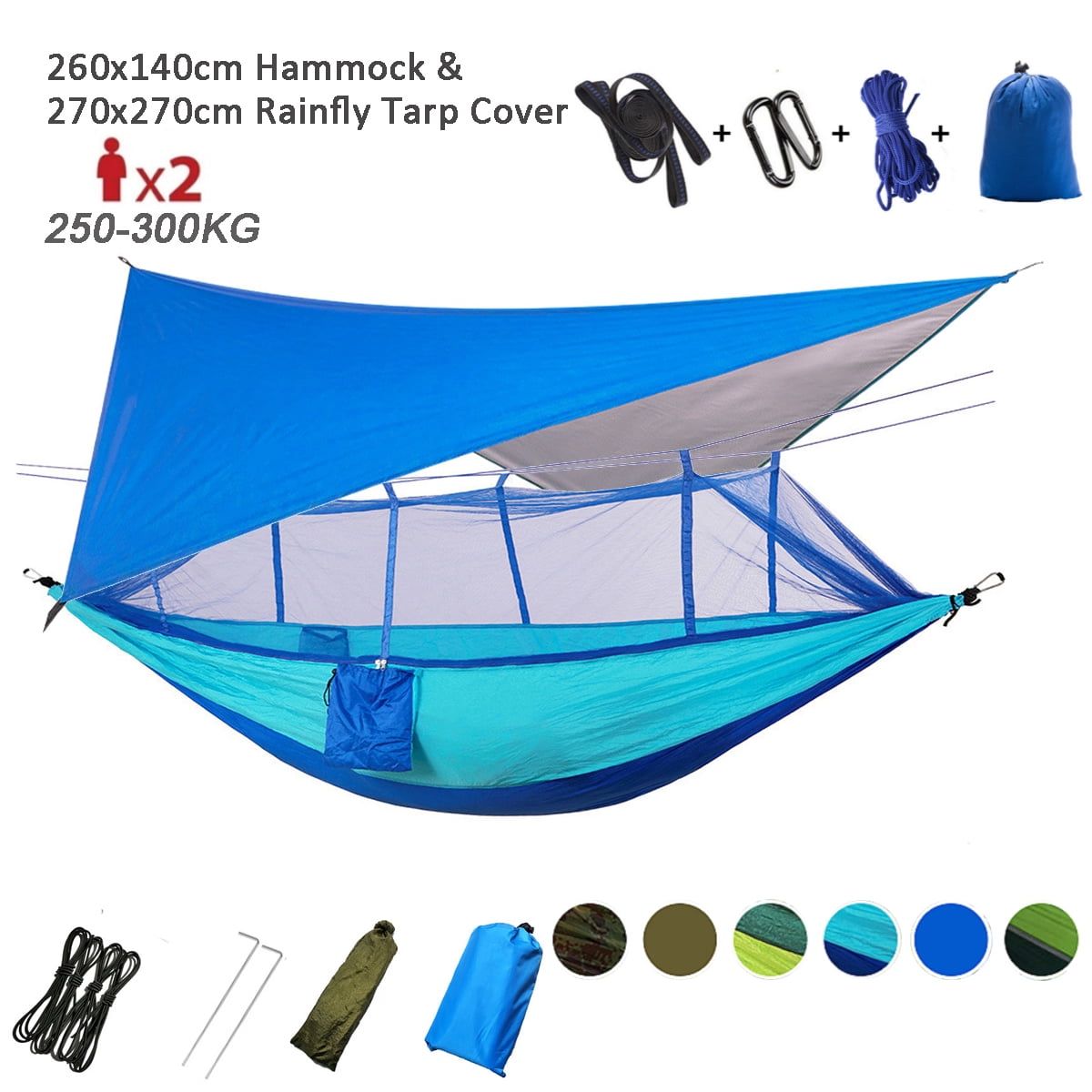 2 Person Outdoor Camping Hammock Bed With Mosquito Nets Rain Fly Tarpaulin