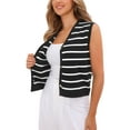thumbnail image 4 of INSPIRE CHIC Striped Sweater Vest for Women's V Neck Button Up Sleeveless Knit Vests Top L Black, 4 of 6