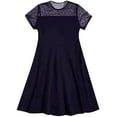 thumbnail image 4 of YWOAGH Girls Dress Solid Color Mesh Stitching Cute Summer Short Everyday Dress Girls Dresses for Casual Wear Dark Blue 10-12 Years, 4 of 4