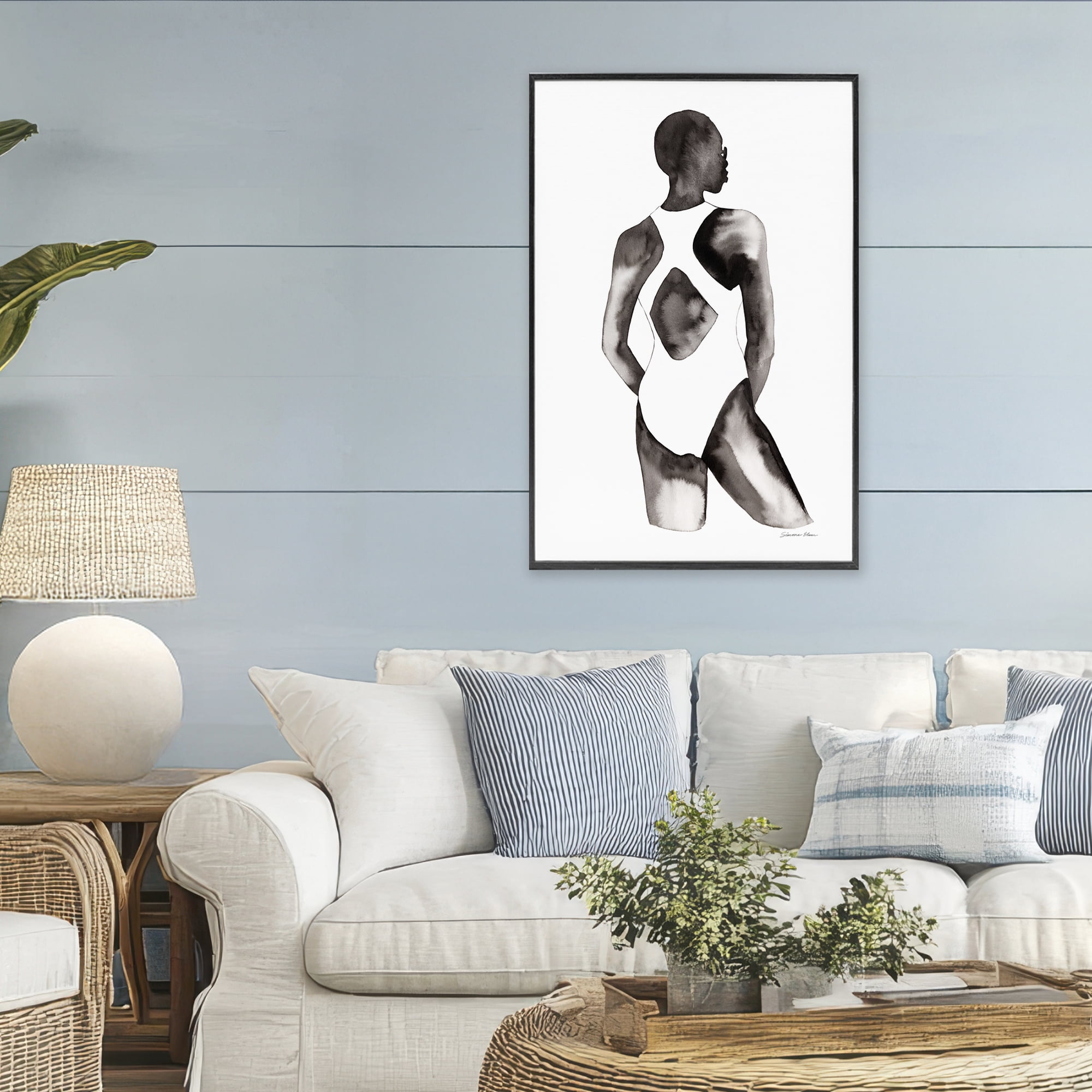 Stupell Industries Beach Day Swimsuit Silhouette Black Framed Giclee Art, design by Simone Elum