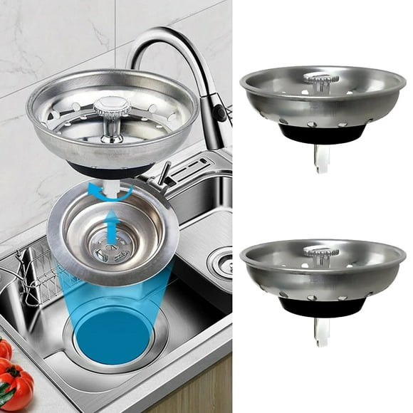 2Pcs Stainless Steel Kitchen Sink Drain Strainer Stopper for Standard 3-1/2 Inch Drain Sink Strainer Basket with Rubber Bottom Drain Catcher