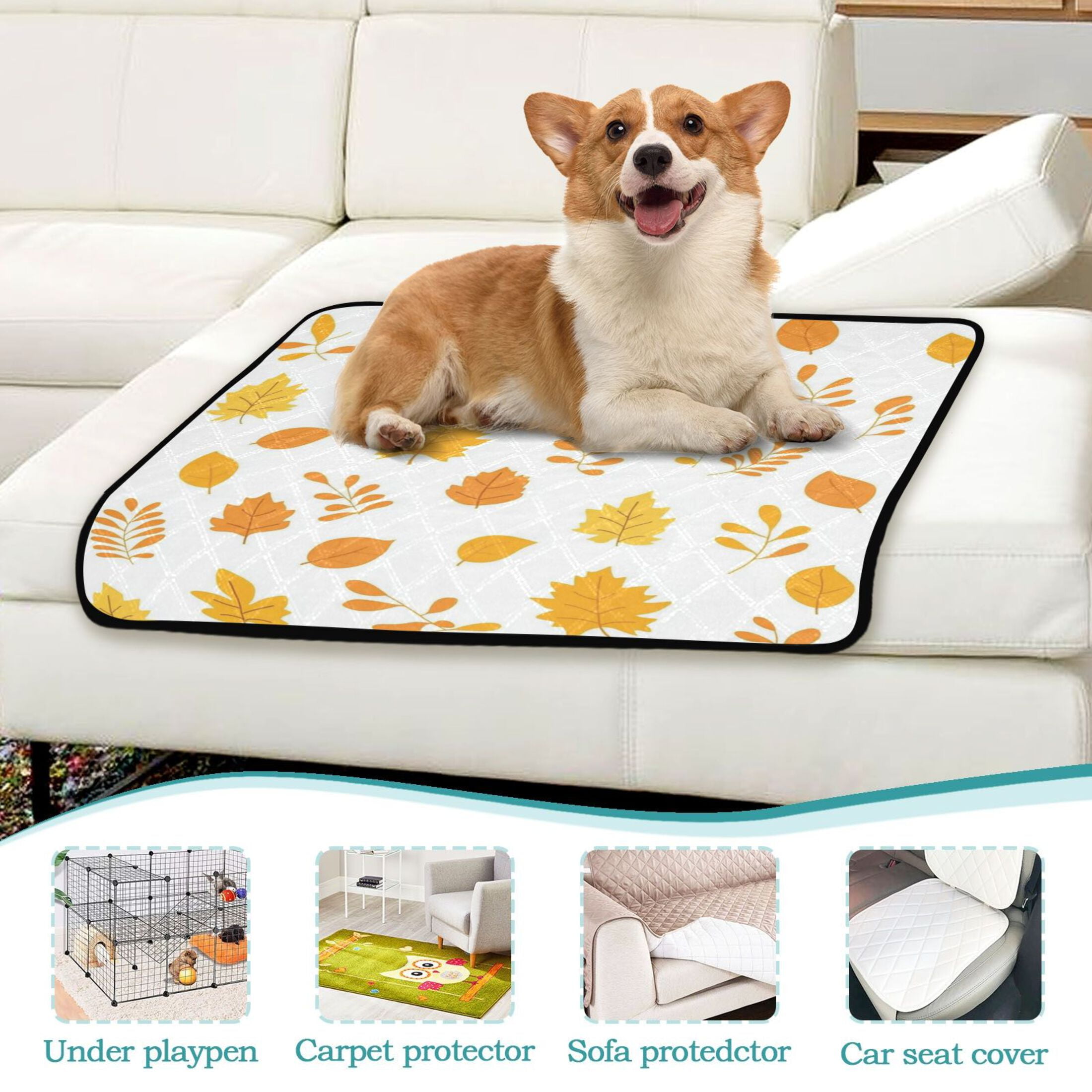 Washable Pet Pee Pads with Super Absorbent Reusable Training Pads for Dogs & Cats Yellow Maple Leaf Pattern