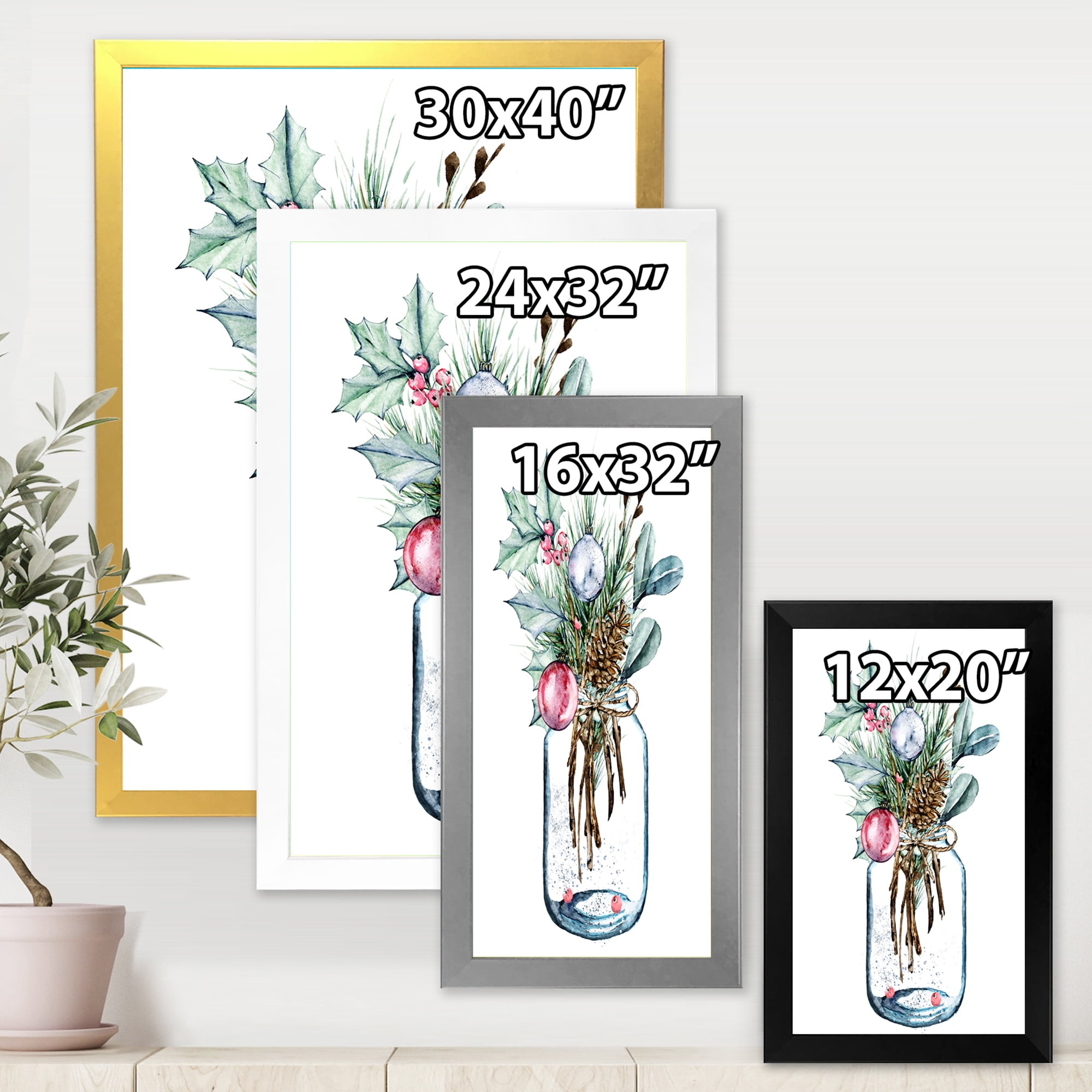 Designart 'Merry Christmas Bouquet In Transparant Jar' Traditional Framed Art Print