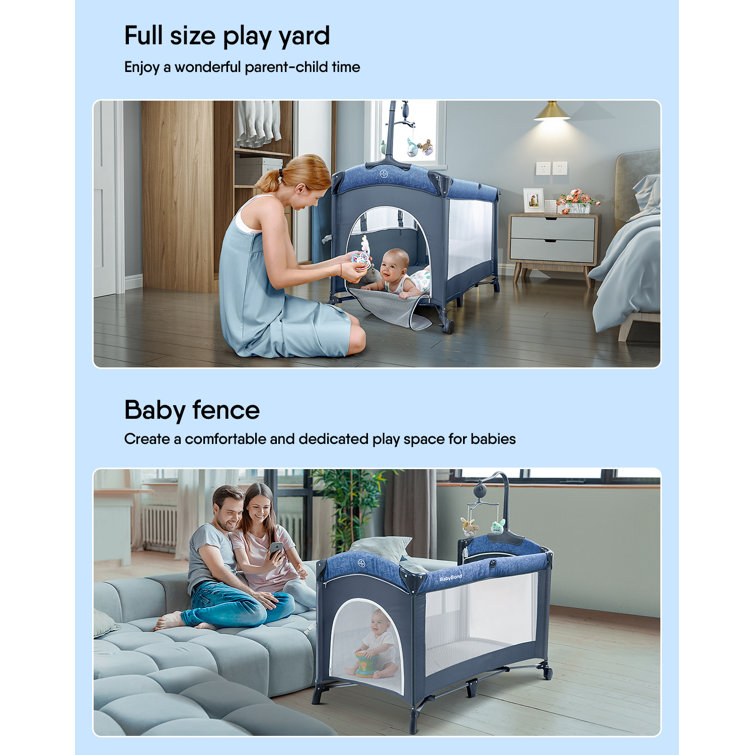 3-in-1 Bedside Bassinet, Play Yard & Diaper Changer, with Mattress, Mosquito Net, Diaper Storage Box and Toy Bar, suitable for0-2 Years Old Newborns to Toddlers