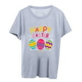 thumbnail image 1 of TSADFHJI Hauts pour Femmes Élégants Lettre Joyeuses Œuf de Pâques Imprimée Col Rond T-Shirt Décontracté Manches Courtes P Gris, 1 of 4