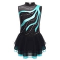 thumbnail image 4 of inlzdz Girls Sleeveless Mesh Splice Figure Ice Skating Dress Sparkle Ballet Dnace Lyrical Dress Blue Green 10, 4 of 7