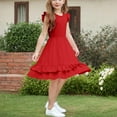 thumbnail image 6 of Spazoro Toddler Girls A-Line Dress, Casual Round Neck Solid Color Flutter Sleeve Princess Dresses for Child Girls Red Size 5 T, 6 of 9