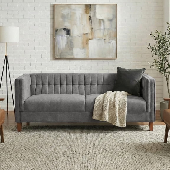 Christopher Knight Home 76" Modern Chenille Sofa, 3 Seater Couch with Curved Arms and Wood Legs, Gray