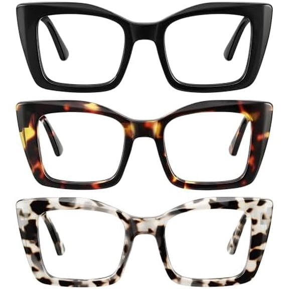 3 Pack Reading Glasses for Women Oprah Style Oversized Square Reading Glasses Blue Light Blocking Spring Hinge Readers