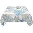 thumbnail image 3 of Summer Coastal Tablecloth 60x60 Inch Square Waterproof Rustic Blue Ocean Coral Starfish Seashell Print Table Cloths Fabric Farmhouse Beach Table Cover Decorative for Picnic Party Holiday Home, 3 of 6