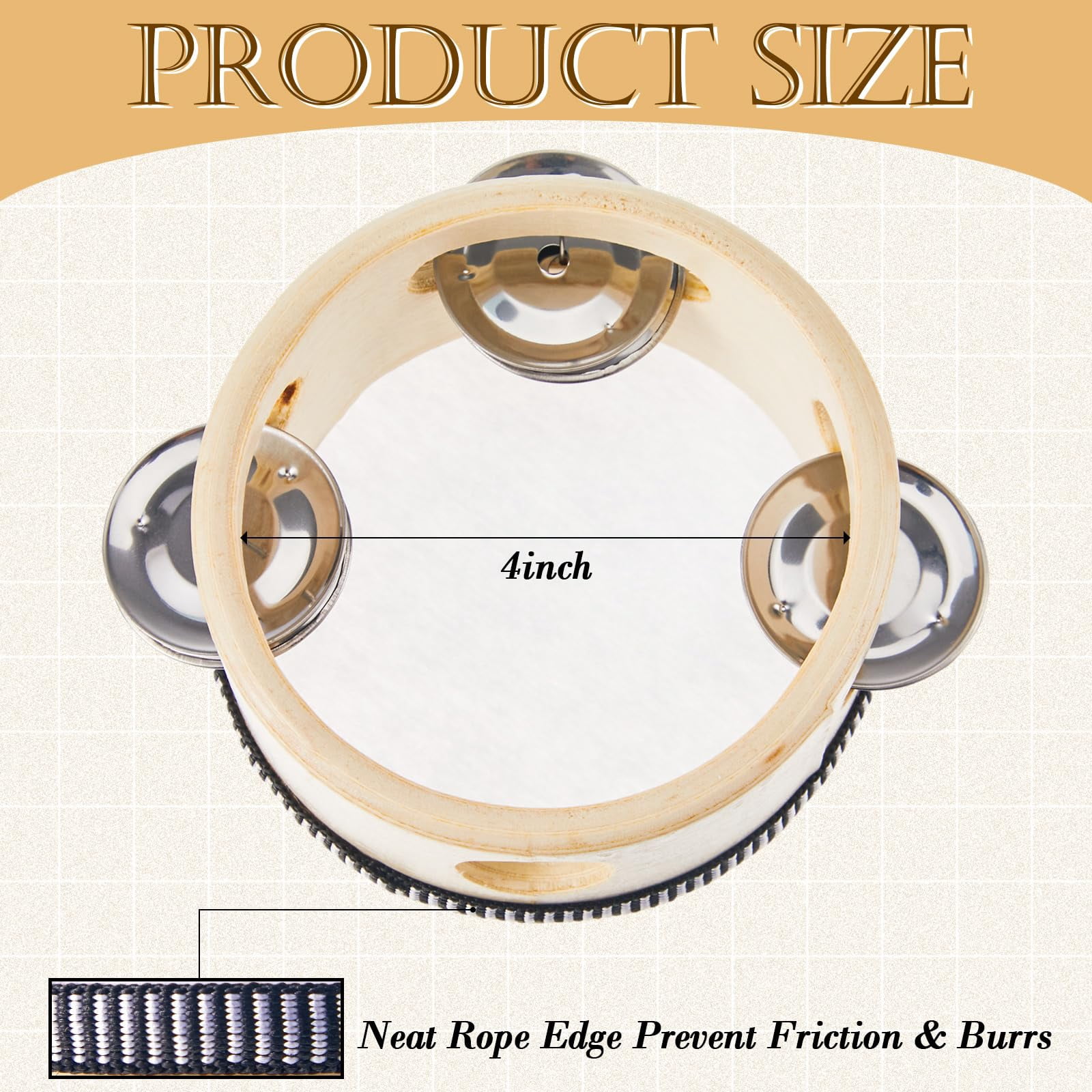 12 Pcs Tambourine Drum Bulk For Adults Hand Held Percussion Gift Operation Christmas Items Wood Metal Jingles Musical Educational Instrument Church Wedding Party Games(white)