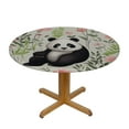 thumbnail image 3 of JEUXUS  Pandas with Flower Round Fitted Tablecloth, Waterproof Round Table Cloth with Elastic Edged Washable Table Cover for Indoor Outdoor Fits Tables, Medium, 3 of 7