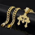 thumbnail image 2 of Men Women Hip Hop Three Crosses Pendant Necklace 13mm Crystal Cuban Chain HipHop Iced Out Bling Necklaces Fashion Charm Jewelry, 2 of 10