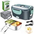 thumbnail image 1 of Budth Electric Lunch Box, Portable Food Warmer for Car, Truck, Office, Construction Site, 12V 24V 110V 80W Adapter, Leak Proof, 304 Stainless Steel Container, SS Fork & Spoon and Carry Bag (Green), 1 of 7