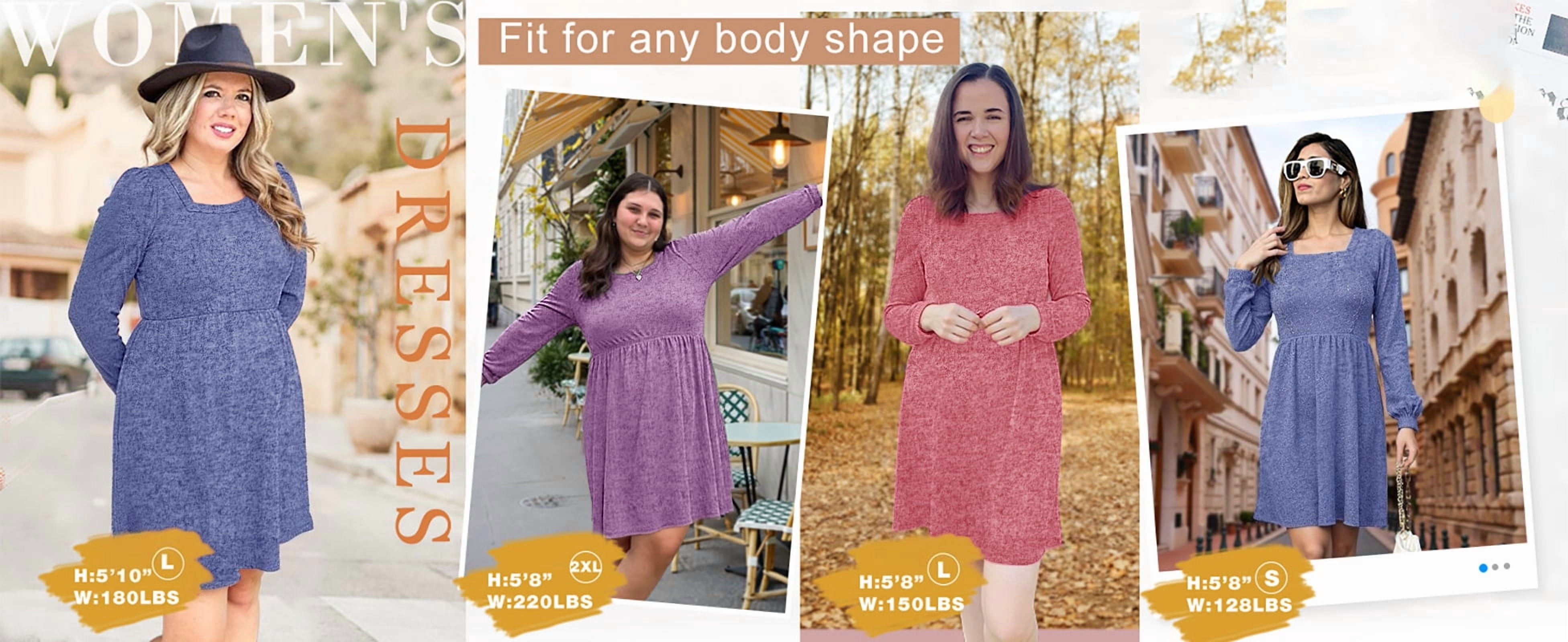 Fantaslook Square Neck Long Sleeve Dresses for Women Casual Trendy Sweater Dress with Pockets