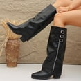 thumbnail image 6 of Shadoumai Women's Slouchy Knee High Boots Pointed Toe Leather Motorcycle Boots Vintage Low Heel Retro Foldover Fall Pull On Stacked Heeled Goth Winter Boots, 6 of 10