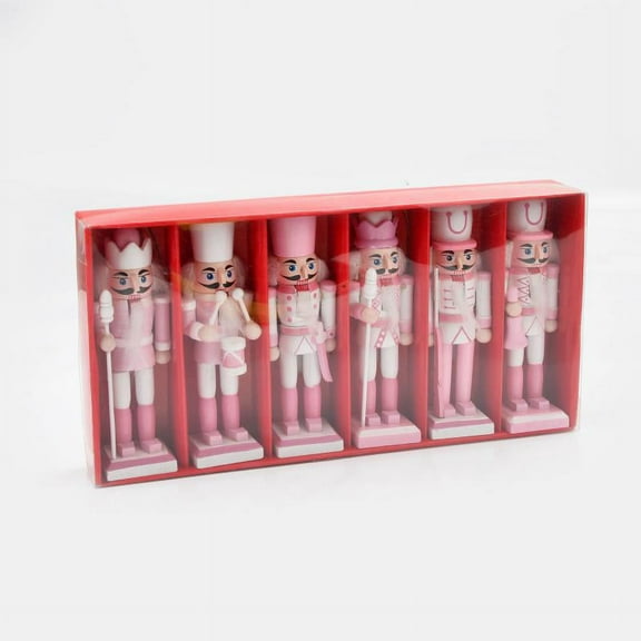 Set of 6 Wooden Nutcracker Christmas Decorations - Xmas Hanging Ornaments for Holiday Home Decor