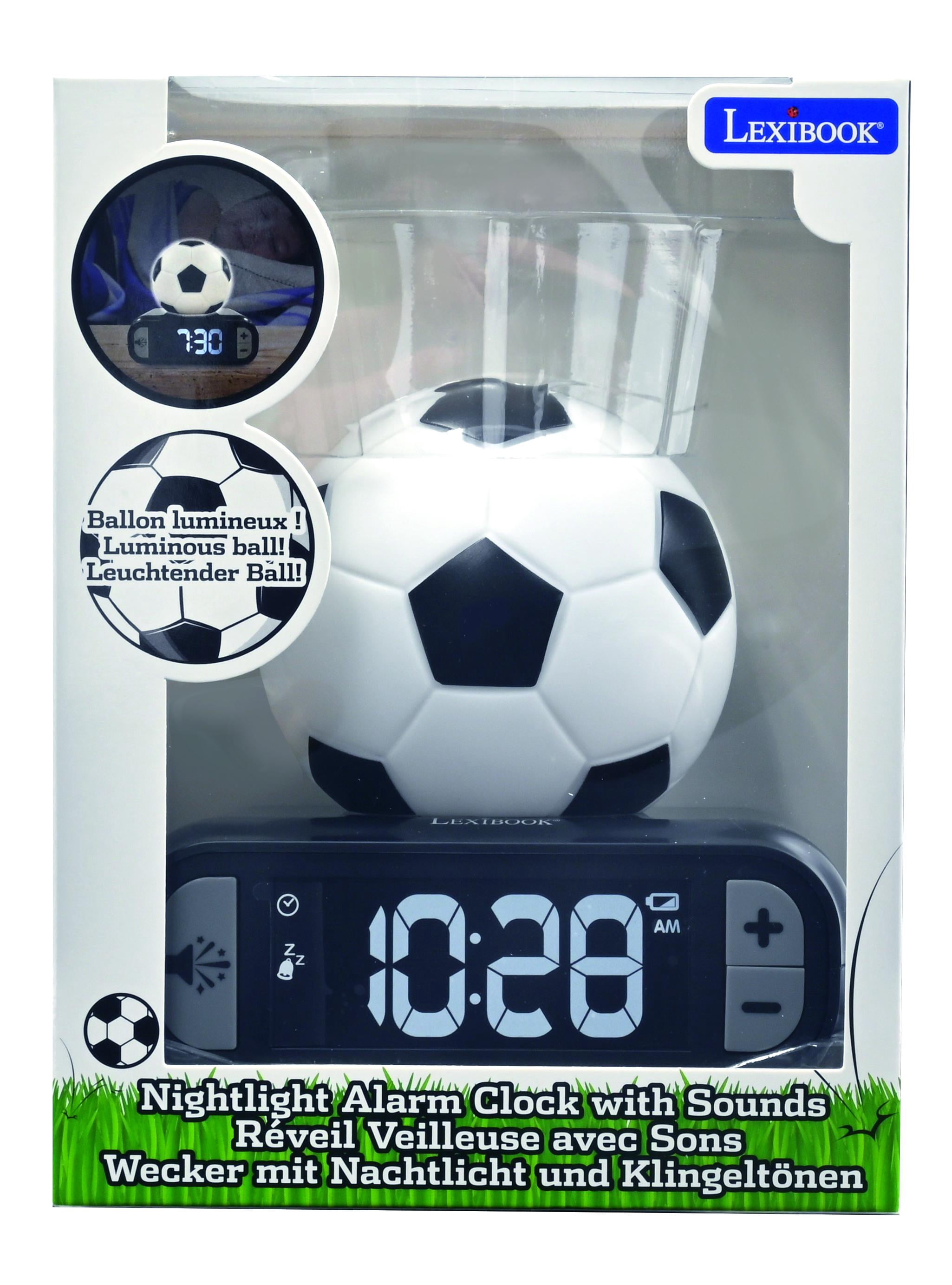 Lexibook - Soccer Ball Digital Alarm Clock with Night Light Snooze, Clock, Luminous Soccer Ball, Black Colour