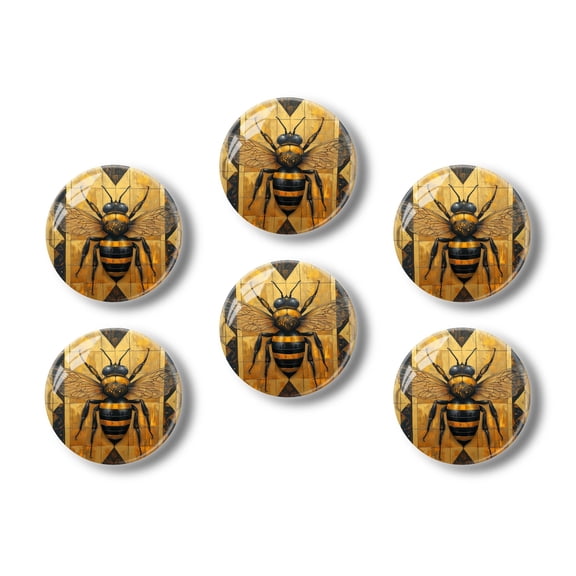 Glass Refrigerator Magnet 6Pcs Magnetic Fridge Sticker,Decor for Kitchen,Whiteboard,Cabinet,Art Deco Styled Bee With Intricate Wing Details