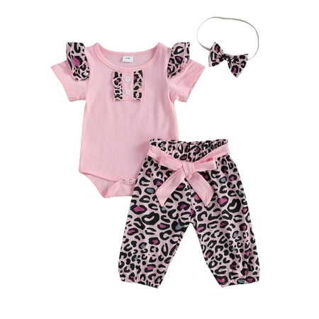 

Puloru Baby s Leopard Romper Suit Short Sleeves Round Neck Long Pants