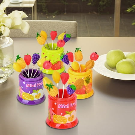 

Honrane Fruit Fork with Storage Holder Food Grade Stainless Steel Strawberry Shape Snack Cake Dessert Food Fork Kitchen Gadget