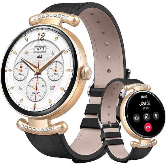 Smart Watches for Women, 1.2'' AMOLED HD Round Screen Fitness Trackers with Bluetooth Call (Answer/Make/Text), 100 Sports Mode, IP68 Waterproof Women Smart Watch for Android IOS