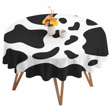Cute Funny Round Tablecloth 60 inches Cow Textures Waterproof Oil-Proof Table Cloth Round Table Cover for Holiday Party Picnic Dinner Decor Indoor and Outdoor Use