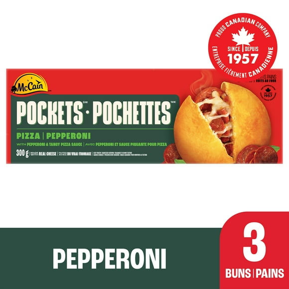 McCain® Pizza Pockets® Pepperoni, Made in Canada from domestic and imported ingredients, 3 x 100g