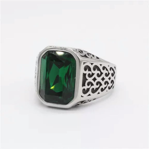 QQTDFG Signet Ring for Men Stainless Steel Vintage Square Blue Stone Biker Band Gift-Green-10