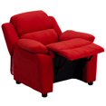 thumbnail image 3 of Deluxe Padded Contemporary Red Microfiber Kids Recliner with Storage Arms, 3 of 9