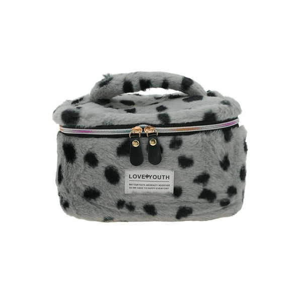 Unique Bargains 1 Pc Leopard Pattern Drawstring Makeup Bag for Vacation Business Travel Plush Coffee
