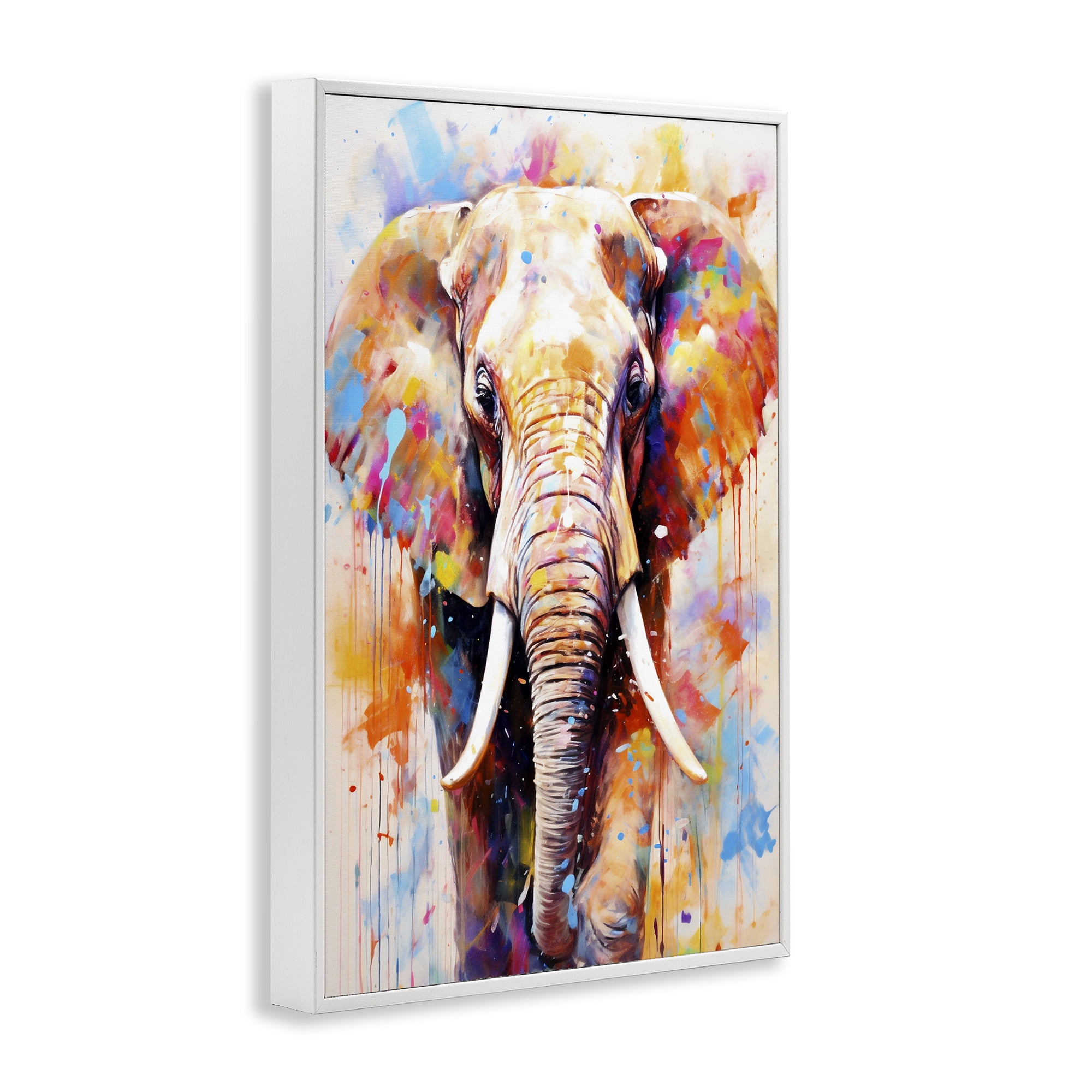 Stupell Industries Wild Elephant Bull White Framed Giclee Art, design by Ray Powers