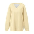 thumbnail image 4 of VISALY V Neck Pullover Sweater Tunic Sweatshirt Oversized Sweatshirt Casual Fleece Pullover Sweaters Cute Long Sleeve Shirts Tops Pullover Sweatshirts Half Zip Pullover Women Casual Sweatshirt Beige L, 4 of 6