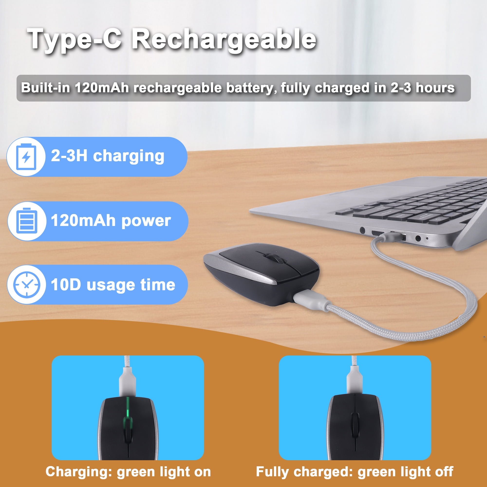 Dpisuuk Bluetooth Mouse Rechargeable Portable Mini Computer Mice with TF Card Reader Optical Lightweight Silent Wireless Mouse for Laptop Tablet Cell Phone Windows Mac OS Android iOS, Grey