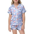 thumbnail image 4 of Easter Pajamas for Kids Girls Egg Painted Short Sleeve Top Cute Button-Up Two-Piece Pj Sleepwear Sets Blue,8-9Y, 4 of 5