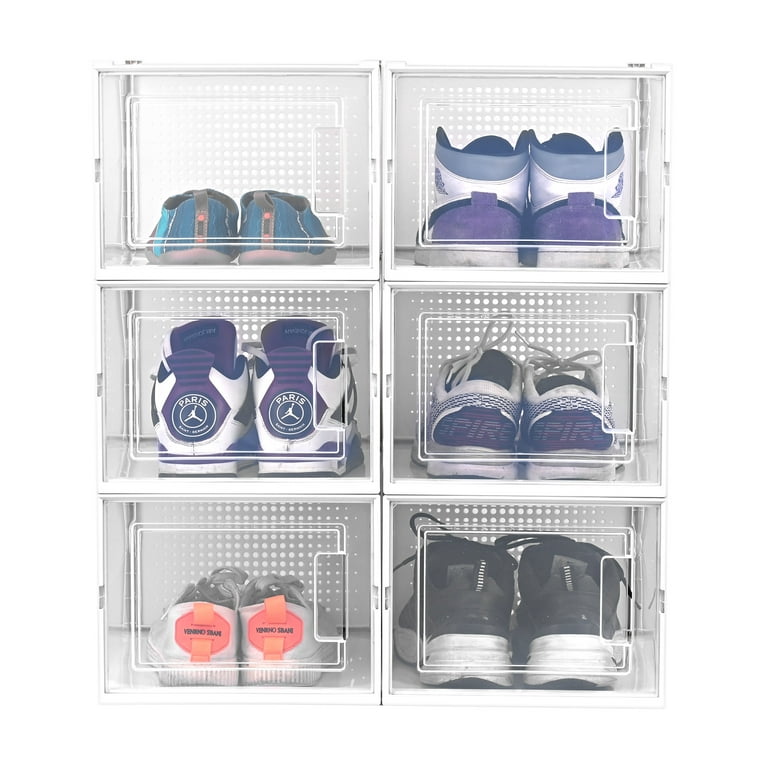  SESENO. 12 Pack Shoe Storage Boxes, Clear Plastic Stackable Shoe  Organizer Bins, Drawer Type Front Opening Shoe Holder Containers : Home &  Kitchen