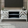 thumbnail image 4 of 65+ Inch TV Stand with Open Storage & 2 Cabinets, M-Shaped Sparkling Mirror Doors, Silver Console Table for Living Room (59''W x 25.2''H x 15.7''D), 4 of 9