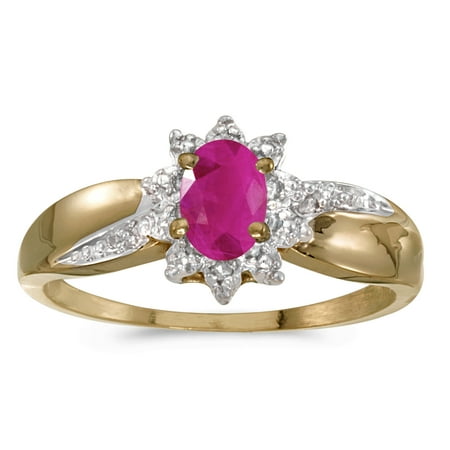 10k Yellow Gold Diamond Ruby - 10k Yellow Gold Oval Ruby And Diamond Ring
