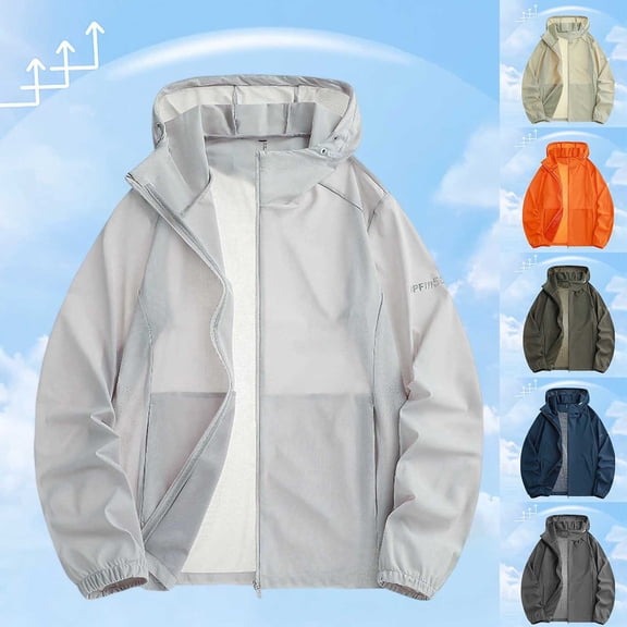 XINPING Men's Mesh UPF 50 Sun Protection Hooded Jacket, Summer Breathable Comfortable Lightweight Windbreaker, Casual Coat for Hiking Outdoor Wear