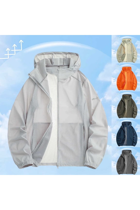 Men's Mesh UPF 50+ Sun Protection Hooded Jacket, Summer Breathable Comfortable Lightweight Windbreaker, Casual Coat for Hiking Outdoor Wear