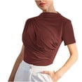 thumbnail image 1 of Plebaso Women's Ruched Tops High Neck Short Sleeve Slim Shirts Solid Color Going out Basic Tees Fashion, 1 of 5