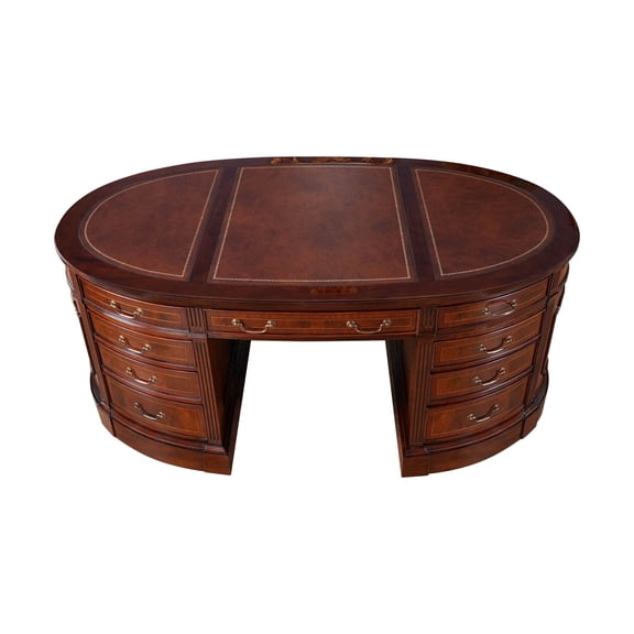 Brown Leather Oval Partners Desk