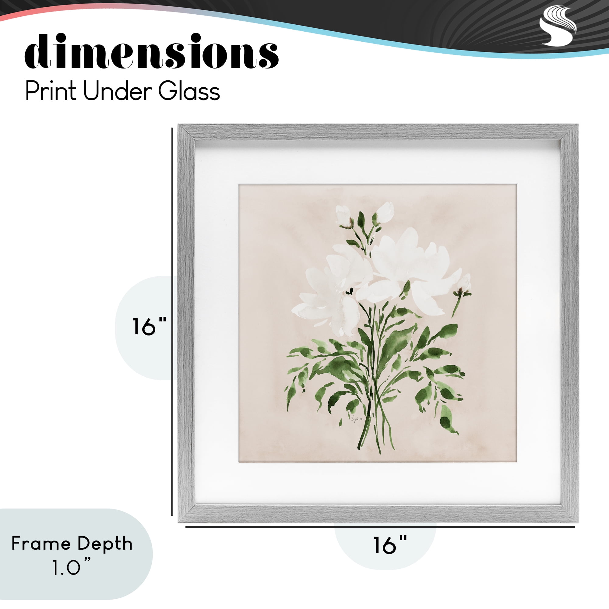 Stupell Industries White On Tan Floral Gray Framed Print Under Glass, design by Lucille Price