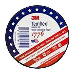 - 3M 1776-3/4INX60FT Premium Grade General Use Electrical Tape 0.75 Inch x 60 ft x 7 mil PVC Backing Black Temflex