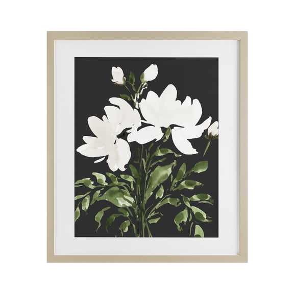 Stupell Industries Traditional White On Black Floral Birch Framed Print Under Glass, 17 x 21, by Lucille Price