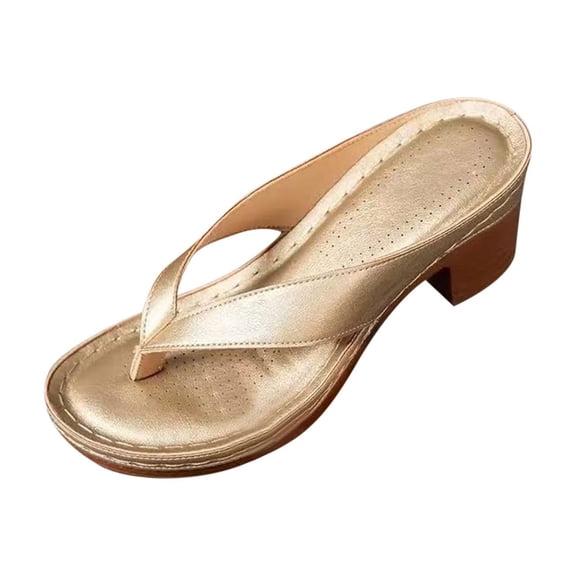 Hopeusnice Sandals for Women PU Materials Summer Shoes Breathable Non-Slip Women's Sandals Soft Wedge Heel Trendy Thong Sandals Moisture-Wicking Walking Shoes Rose Gold 41
