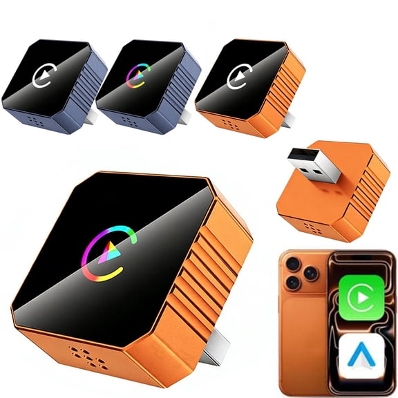 2In1 Wireless Carplay Box, Smart Vehicle Connection Module, Android Auto Integration, Navy Blue Exterior, Orange Car Accessories, Plug-And-Play Usb Unit, 1 Pc