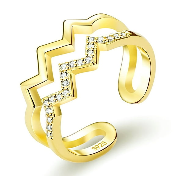 Heartbeat Wave Adjustable Ring, Gold-Plated Copper with Zirconia Accents