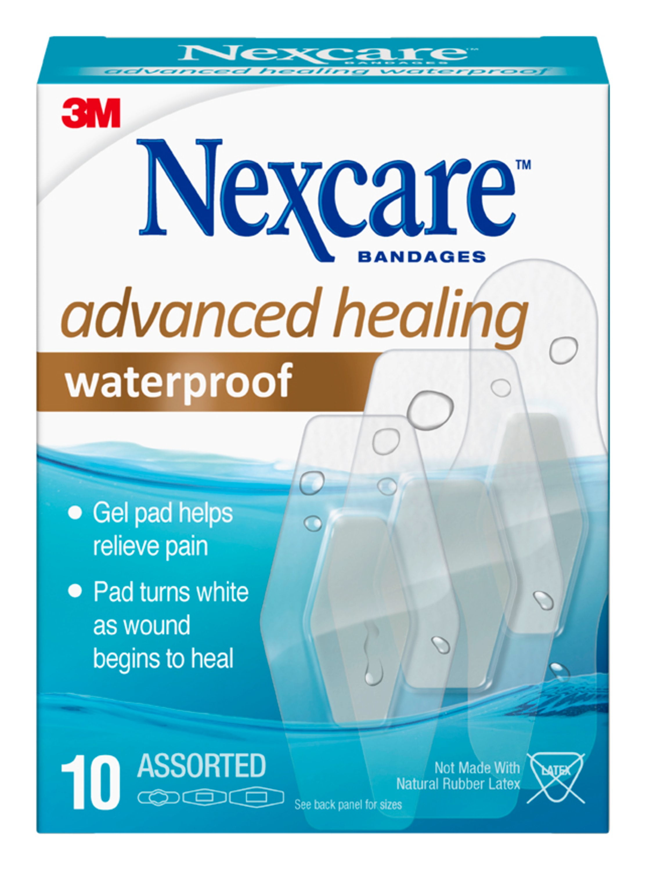 Nexcare Advanced Healing Hydrocolloid Waterproof Bandages, Assorted sizes, 10 Count